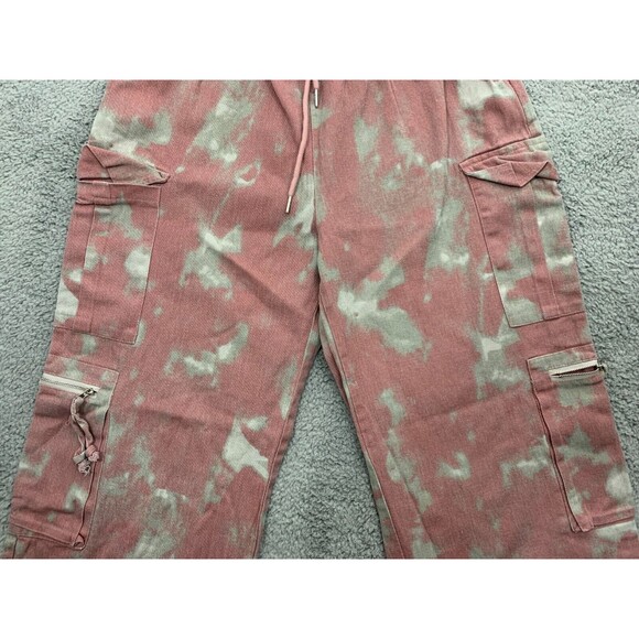 Unbranded (L) Large Drawstring Pull-cord Pull Red Gray Denim Cargo Jean Pants - Picture 3 of 13
